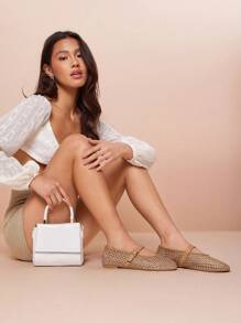 SHUZIA Women Comfortable Raffia Mary Jane Ballet Flats - Camel - View 5