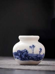 1 ultra-mini blau-weiße Porzellanvase (4,5 * 4 * 2,5 cm, etwa die Länge von zwei Zeigefingern erwachsener Personen; bitte nicht kaufen, wenn dies ein Problem darstellt) - glasierte Keramikvase, Heimdekoration, chinesischer Stil dunkelblau Vase, geeignet als Tischdekoration. - Verschiedenfarbig - Übersicht 17