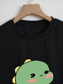 INAWLY Cartoon Dinosaur Print Crop Tee Graphic Tees Women Tops - Black - View 4