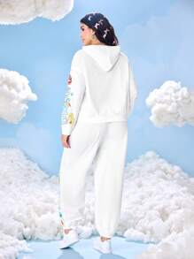 SHEIN X Care Bears 大码卡通图案连帽运动衫和运动裤休闲两件套