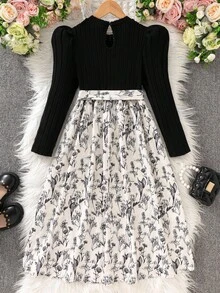 Sparklyn Tween Girls Casual Fashion Daily Waist Tie Long Sleeve Dress Fall Winter