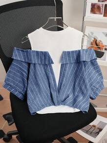 Franclia 女式条纹拼布露肩上衣，夏季