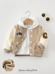 Cozy Pixies Baby Boy Letter Pattern Contrast Color Round Neck Long Sleeve Baseball Jacket Baby Boy Jacket Infant Jacket Hooded Baby Jacket Baby Boy Warm Jacket Baby Boy Winter Jacket Fall
