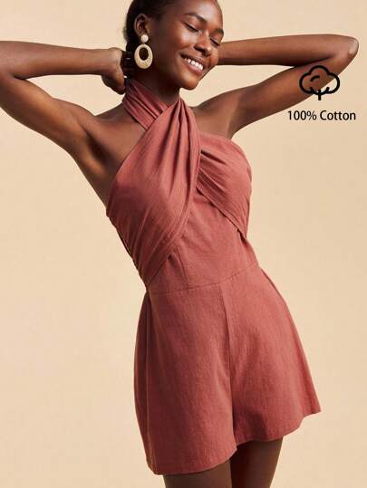 Travachic 夏季休闲多色露背连体裤，平纹编织设计，锈棕色连体裤，露背连体裤，交叉连体裤，度假装连体裤，哈瓦那之夜服装，度假风格，女士休闲夏季度假服装，波西米亚海滩度假服装，波西米亚风，节日服装，女士海滩服装，女士夏季服装，毕业服装，女士生日服装，海滩必需品，女士机场服装，欧洲夏季，女士乡村服装，返校，返校节，老钱风格女士，街头女士，Y2k，夜间外出，秋季服装，冬季服装，可爱，外出服装