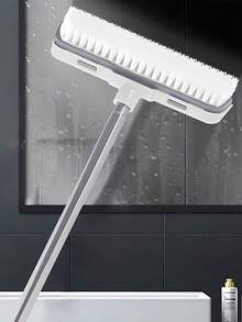 SHEIN 1 件（二合一）长柄硬毛地板刷，适用于深层清洁甲板、浴室、浴缸、瓷砖、灌浆、厨房、游泳池、露台、车库 - 灰色 - 适合房主和清洁爱好者 - 重型清洁的理想选择 - 乔迁贺礼 - 白色 - 查看 12