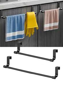 Stainless Steel Towel Rack Multi-Purpose Single Door Bathroom Kitchen Cabinet Towel Rag Rack Shelf Hanger Punch-Free Rag Hanger - Black - View 3