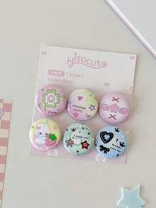 SHEIN 6-teiliges Set mit Design, süßen Cartoons, hochwertiger koreanischer Tasche, Kleidungsdekoration, Anstecknadel, Abzeichen, DIY, süße Blumen, Studentenabzeichen, Tasche, Schmuck, Anhänger, Bar