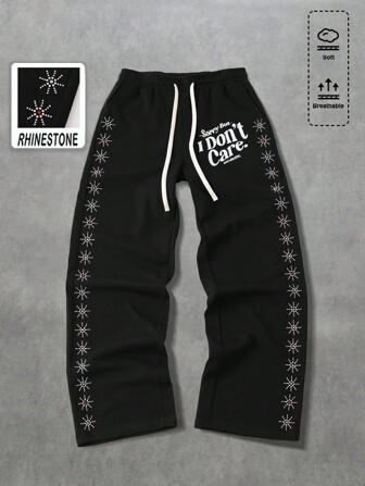 Street Life Men's Fashion Rhinestone Slogan Print Sweatpants