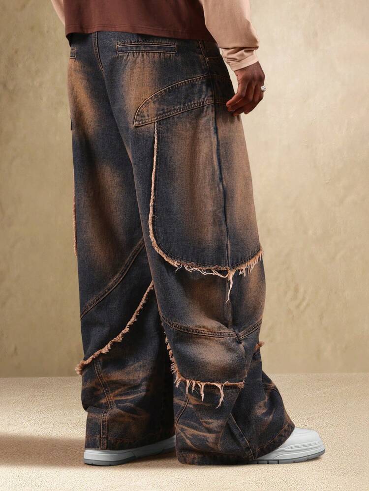 Wide Leg Distressed Denim With Frayed Seams