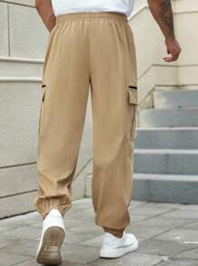 Manfinity Homme Pantaloni jogger casual da uomo con tasche e laccetti - Cachi - Visualizzare 2