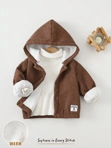 Cozy Pixies 男婴纯色连帽长袖夹克，百搭又舒适 - 棕色 - 查看 3