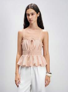 Lumivelle Women's Solid Color Peplum Hem Summer Camisole Clothes For University - Dusty Pink - View 7