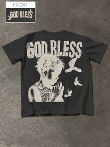 Manfinity EMRG Men's Casual Summer T-Shirt With Graphic & Letter Print - Dark Grey - View 3