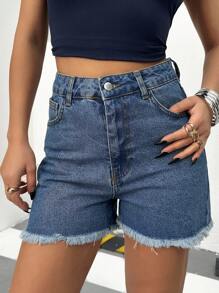 EURMUSE Minimalist Fashion Casual Solid Color Brushed Denim Shorts Suitable For Daily Wear - Medium Wash - View 3