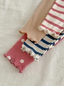 Loomiva 4件套女婴花卉条纹图案柔软棉质针织弹力腰时尚紧身裤