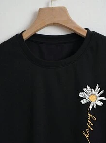 INAWLY Camiseta corta con gráfico floral y de letras, camisetas gráficas para mujer