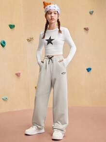 JNSQ Tween Mädchen Oversized Sweatshirt & Hosen Set mit elastischem Bund, lustiger Buchstaben-Muster, weite Passform Jogginghose, geeignet für Herbst/Winter Alltagstragen, Outdoor-Aktivitäten, Urlaub, Streetwear, Party und Lässig