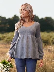 SHEIN 休闲时尚百搭日常宽松纯色长袖孕妇毛衣