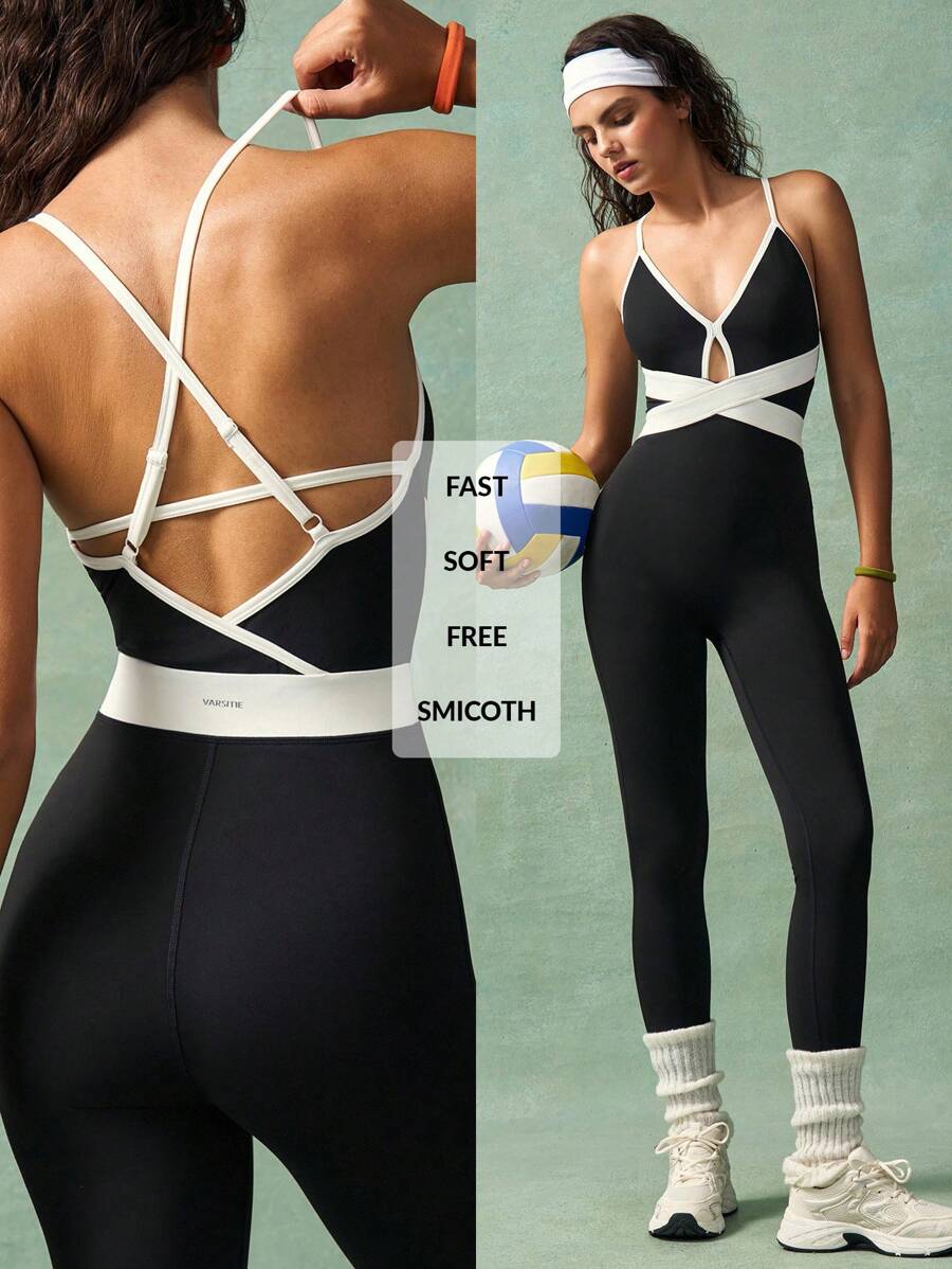 VARSIVA Bộ đồ liền thân thiết kế khoét rỗng màu tương phản dành cho nữ