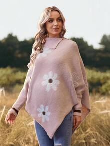 SHEIN 孕妇休闲不对称下摆长袖毛衣 - 藕粉色 - 查看 1