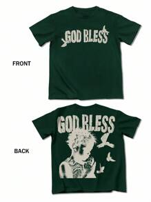 Manfinity EMRG Men's Casual Summer T-Shirt With Figure & Letter Print - Dark Green - View 2