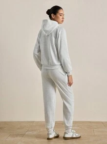 INAWLY Solva 2pcs Women's Solid Color Dropped Shoulder Long Sleeve Kangaroo Pocket Hoodie And Sweatpants Casual Loose Suit, Autumn Winter