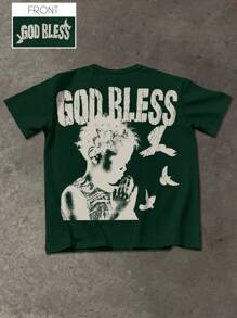 Manfinity EMRG Men's Casual Summer T-Shirt With Figure & Letter Print - Dark Green - View 5