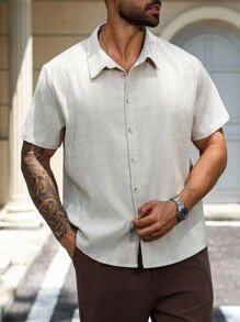 Manfinity Homme Plus Size Men's Single-Breasted Casual/Business Short Sleeve Shirt