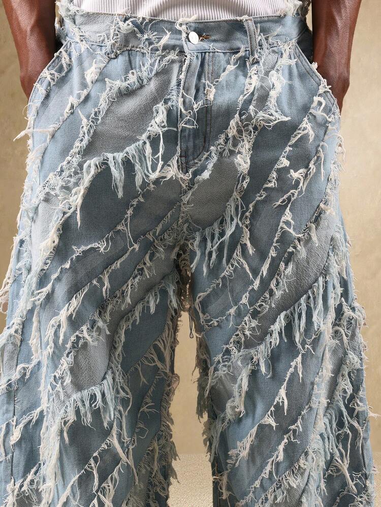 Distressed Baggy Carpenter Jeans With Lightning Pattern