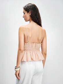 Lumivelle Women's Solid Color Peplum Hem Summer Camisole Clothes For University - Dusty Pink - View 2