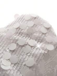 Mistrie Women Sequin Decor White Mini Skirt, For Summer For Holiday Party Clothes - White - View 4