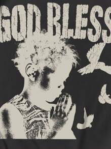 Manfinity EMRG Men's Casual Summer T-Shirt With Graphic & Letter Print - Dark Grey - View 5