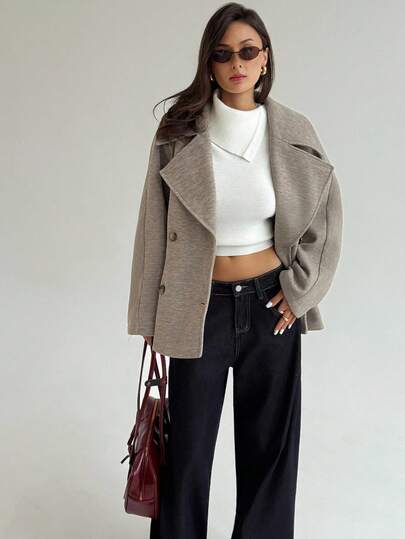 Aloruh 新款秋冬米色百搭羊毛优雅翻领大衣