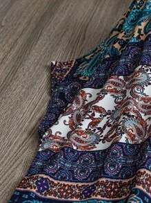 EMERY ROSE Plus Size Women's Vacation Style Patchwork Floral Print Side Slit Loose Long Beach Dress