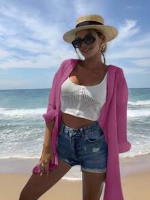 Women's Vacation Casual Sequin Eye Loose Fit Blouse - Hot Pink - View 4