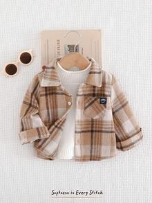 Cozy Pixies Cardigan a maniche lunghe con collo a revers a quadri cachi per bambino, casual e versatile per autunno/inverno