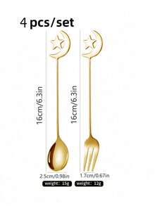 2 Pieces/Set Stainless Steel 304 Honey Dessert Spoon Stirring Spoon Coffee Spoon Stars And Moon Spoon Fork With Ceremonial Cutlery Spoon - Multicolor - View 11