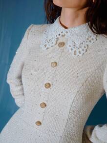 S.W.Smiley x MOTF PREMIUM TWEED BUTTON UP DRESS - White - View 3