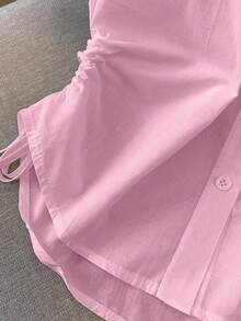 INAWLY 女式骑士与蝙蝠印花侧抽绳休闲短袖衬衫 - 粉色 - 查看 5