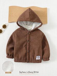 Cozy Pixies 男婴纯色连帽长袖夹克，百搭又舒适 - 棕色 - 查看 5