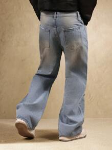 SUMWON Wide Leg Distressed Denim Jeans Y2K Fashion Baggy Relaxed Fit Vintage Style Ripped Knee Contrast Panel Raw Edge Hem Fall Winter Streetwear