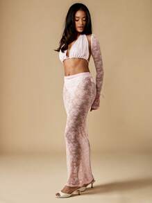 MISSGUIDED 精緻蕾絲長袖沙灘罩衫比基尼罩衫套裝 2件組 最大裙組 夏季婚禮蜜月度假穿著 晚間沙灘裝 - 粉色 - 查看 4