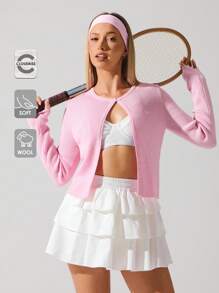 Fluxe Women's Early-Autumn Cherry-Blossom Pink Soft Knit Cardigan – Minimalist, Relaxed-Fit Long-Sleeve Sweater,Back To School,Contains Wool Content