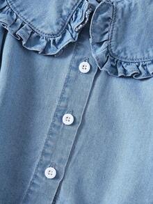 Cozy Pixies 女婴领口荷叶边长袖开衫，百搭舒适 - 藍色 - 查看 8