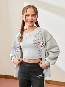 JNSQ Jaqueta de Moletom com Capuz de Manga Longa e Estampa de Letra Engraçada para Meninas Pré-Adolescentes, Modelo Solto, Adequada para Uso Diário no Outono e Inverno, Atividades ao Ar Livre, Férias, Streetwear, Festas e Lazer - Cinza - Visão 3