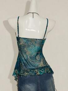 SHEIN ICON Women's Vacation Cashew Floral Print Ruffled Strap Camisole 4th Of July Women Outfits Cute Summer Tops Going Out Tops - Multicolor - View 2