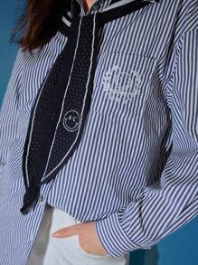 S.W.Smiley x MOTF PREMIUM STRIPED EMBROIDERY DETAIL SHIRT - Blue - View 3