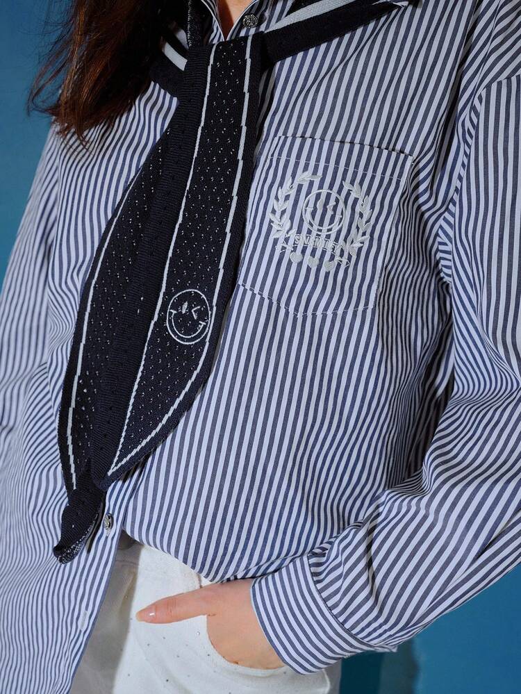 S.W.Smiley x MOTF STRIPED EMBROIDERY DETAIL SHIRT