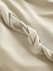 Hauture 女式夏季性感度假单肩扭纹亚麻上衣 - 杏色 - 查看 8