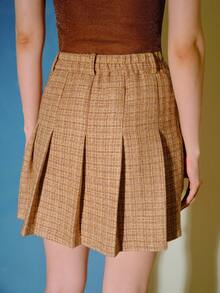 S.W.Smiley x MOTF PREMIUM PLAID PLEATED SKIRT - Gold - View 5
